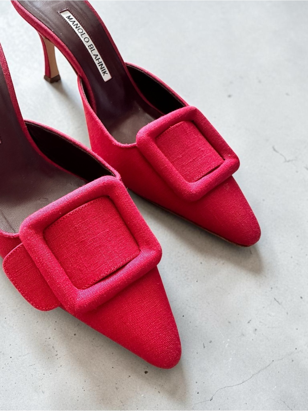 Manolo Blahnik Red  Mules Fabric Pointed Mule with Buckle Accent 37 - Picture 4 of 7